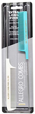 Allegro XL Pintail Rat Tail & Parting Combs - Metal Tail Foiling & Pin Combs (2 Pc. AQUA & WHITE)