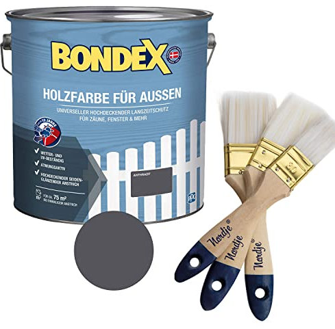 Bondex Holzfarbe für Außen 7,5l (inkl. Nordje Flächenstreicher) (Anthrazit)