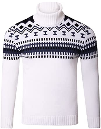 Reslad Polotröja herrpullover polotröja grovstickad norsk polotröja herr vintertröja RS-3014, Vit, L