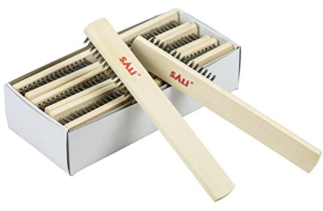 SALI 12pcs Wire Brushes for Cleaning Rust Removal Stainless Steel Bristles with Curved Beechwood Handle Grip for Dirt & Paint Scrubbing Removing Unfinished Metal Parts, Paint Stains Household Clean
