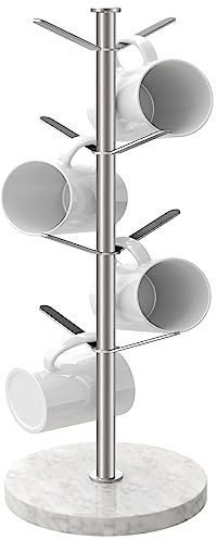 Gypie Marmor-Tassenhalter, 8 Haken, Kaffeetassenhalter aus gebürstetem Nickel, verbesserter Kaffeebecherhalter für Küchentheke, Schrank, Kaffee