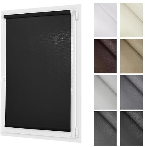 Atrium - Fenster Rollo, Klassisches, Ohne Bohren, nach Maß, Verdunklungsrollo Blockiert 50-70% des Lichts, Breite 30-130 cm (alle 2 cm), Höhe 150 und 220 cm, Hochwertige Materialien, 8 Farben