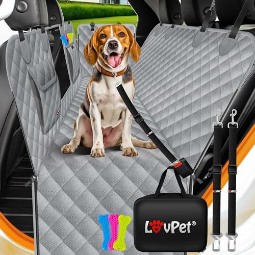 Lovpet® 2in1 Hundedecke für Auto Rückbank & Kofferraum mit Seitenschutz und Sichtfenster Kofferraumschutz - Wasserabweisende Hunde Autoschondecke Universal Autodecke Rücksitz Inkl. Zubehör, Grau