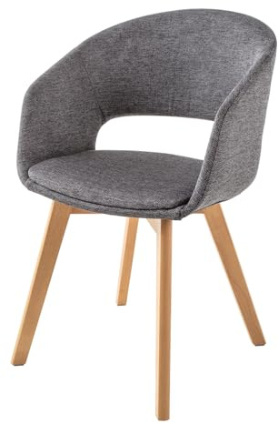 Stuhl NORDIC STAR - 54cm - grau - Strukturstoff Holz-Beine Armlehne | hoher Komfort, bequeme Polsterung, pflegeleicht, Esszimmerstuhl, Buchenholzgestell, Design, Retro