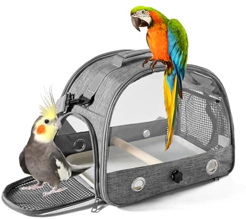 Trasportino da viaggio per uccelli con posatoio e vassoio, traspirante, pieghevole, per piccoli uccelli, pappagalli, parrocchetti, piccoli animali, per viaggi, escursioni