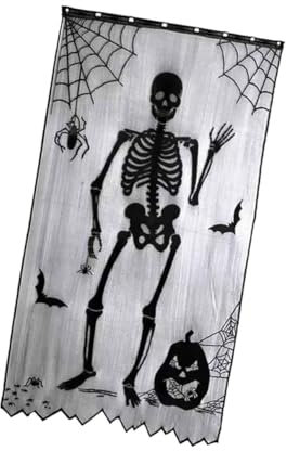 PRETYZOOM per Porta in Pizzo con Ragnatela E Pipistrello Scheletro di Halloween Dacoratin per Soggiorno Balcone Decorazione