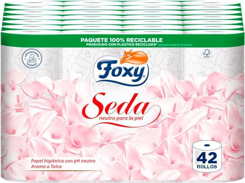 Foxy Seda | Papel higiénico neutro sobre la piel | 28+14 rollos, 28 + 14 gratis| 173 servicios por rollo | 3 capas de alto grosor | Papel 100% certificado FSC | Paquete 100% reciclable blanco (7)
