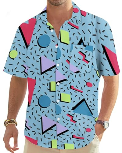 hohololo 80s Vintage Shirt for Men 70s Disco Shirt Party Costume Men's Retro Classic Hawaii Shirt（Multicoloured-C,XXL