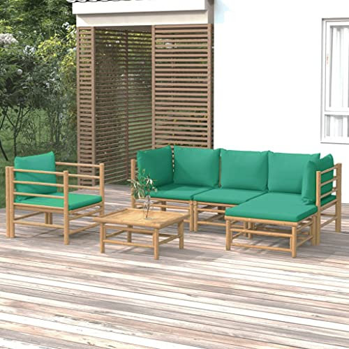KATERYY 6-TLG. Garten-Lounge-Set mit Grünen Kissen Bambus,Stylisches GartenLoungeSet aus Bambus für gemütliche Stunden im Freien