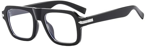 LJCZKA Square Blue Light Blocking Glasses for Men Women Thick Frame Computer Gaming Glasses Anti Eye-Fatigue Clear Lens Eyeglasses (Black, 0.0, x)