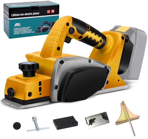 Rabot électrique sans fil pour bois avec batterie 20 V, rabot électrique sans balais - Largeur de rabot : 82 mm - Profondeur de coupe : 2 mm - 16500 tr/min - Sans batterie - Jaune