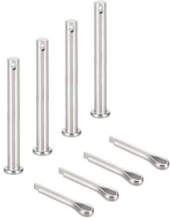 sourcing map Gabelkopfstifte, M8 x 80 mm, 304 Edelstahl, Einloch, Flachkopf, Anhängerkupplung, Verschlusssysteme mit Splinten für Möbelmontage, Anhänger, Rasenmäher, Silber, 4 Stück