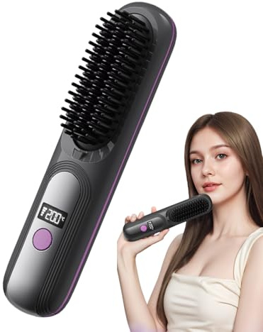 Brosse Lissante Sans Fil, peigne de lisseur de cheveux portables pour les voyages, Brosse Lissante Pour Cheveux Professionnel,Mini Lisseur Sans Fil Rechargeable, Fers à Lisser Négatifs Ions