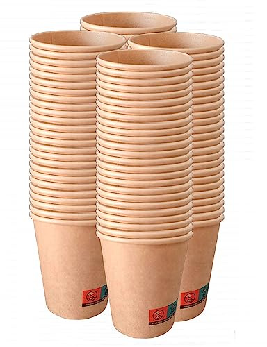 Vasos Desechables de Café Para Llevar - Vasos Cartón para Servir el Café, el Té, Bebidas Calientes y Frías (7 oz - 200 ml, Kraft) - Paquete de 100 vasos
