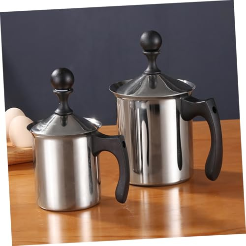 DOITOOL Espumador de Leche Manual de Acero Inoxidable 304 Mango de Capacidad 400 Cc Doble Filtro para Crema de Café Adecuado para Cappuccino y Latte Hogar y Cafeterías