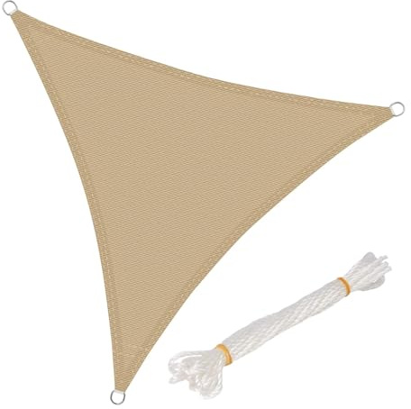 WOLTU Voiles d'ombre Triangle 4x4x4 m Respirante en HDPE, Toile d'ombrage Protection Solaire, Anti 85% UV Contre Le Vent, pour Jardin terrasse Camping Sable