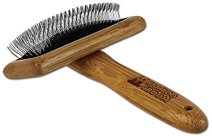 Bamboo Groom Slicker Brush with Stainless Steel Pins for Pets, Medium