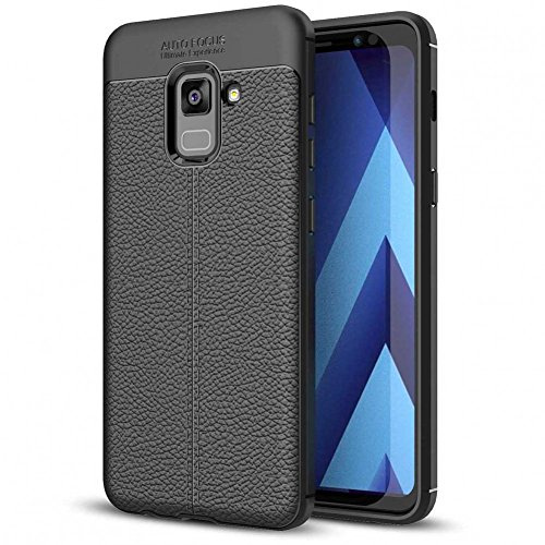 NALIA läder look skal kompatibel med Samsung Galaxy A8 Plus 2018, Ultra-Slim Silikon Case Cover, tunn Phone Mobilskal Skyddsskal, etui Mobilväska Backcover Bumper, TPU Gummi Skal - Svart