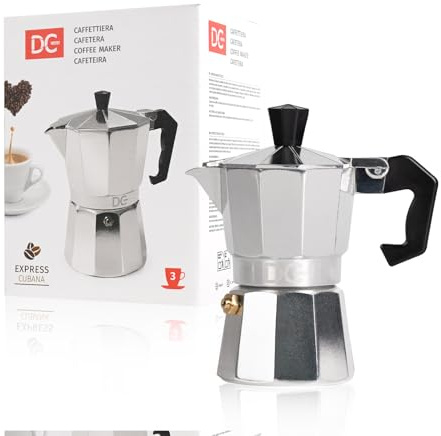 Dc Casa Caffettiera Moka 3 Tazze – Caffettiera Tradizionale in Alluminio con Manico in Polipropilene – Moka Espresso Classica per Uso Quotidiano