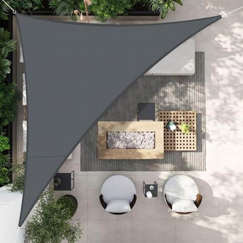 HENG FENG Sun Shade Sail Triangle 5x5x7m Waterproof PES Polyester Canopy Awning Sunscreen with 95% UV Block for Outdoor Patio Garden Anthracite