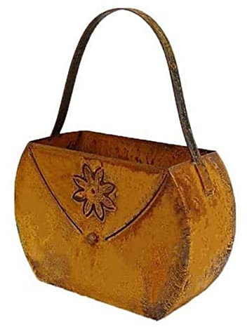 Bornhöft Tasche mit Blüte zum Bepflanzen Windlicht Beetdeko Metall Rost Gartendeko Edelrost rostige Deko für den Garten 17cm x 22cm