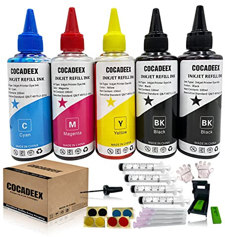 COCADEEX Kit de Recharge d'encre Compatible avec Cartouche d'encre Canon PG-560 CL-561 PG-540 CL-541 PG-540XL CL-541XL 560XL 561XL 540XL 541XL Series, 5 Bouteilles d'encre avec Outils de Recharge