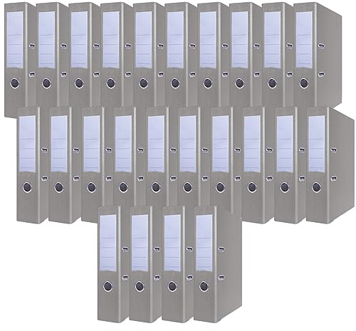 OFFICER PRODUCTS Paquete de 24 Archivadores DIN A4/75 mm/7,5 cm/Gris/Cartón/Cubierta de plástico PP/Carpetas ranuradas/Carpetas de oficina/Carpetas de cartón/Protectores de bordes metálicos