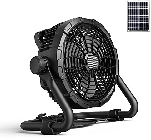 BaiTTang Ventilador de Suelo portátil para Exteriores con luz de Emergencia, batería Recargable de 14400 mAh, admite Carga de batería de Coche de 12 V y Funciona con energía Solar, Ideal para Acampar