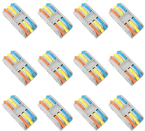 CEEYSEE 13 Pcs Compact Wire Connectors One-to-One Diy Electrical Terminal Blocks Circuit Inline Splices Lever Nut Connector Quick Cable Clamp Spring Butt Connectors (3 in 3 Out Multicolor)