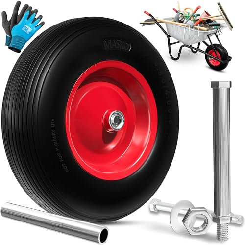 MASKO® Ruota di ricambio per carriola in gomma piena PU da 200 kg anti-foratura - 4.80/4.00-8 Ø 390 mm, incl.- pneumatico con cerchione in acciaio