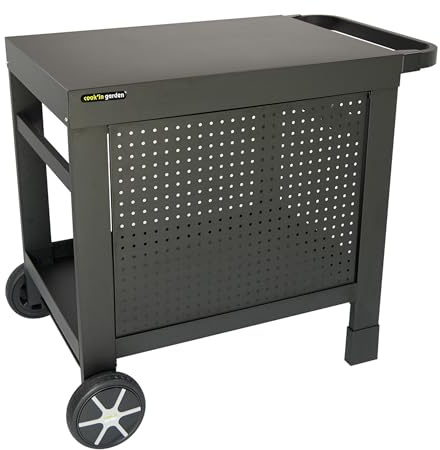 Cook’in Garden - Garten-Desserte Reva 80, Wagen mit Arbeitsplatte und Abnehmbarer Rückwand, Möbel auf Rollen, leicht zu bewegen, einfache Montage, ideal für Plancha oder Grill