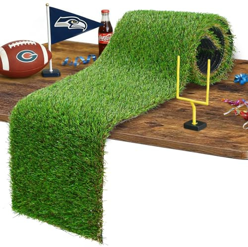 GLOBREEN Artificial Grass Table Runners 48 Inches - Green Faux Grass Turf Table Runner for Golf Football Party Decorations Wedding Birthday Dining Baby Shower