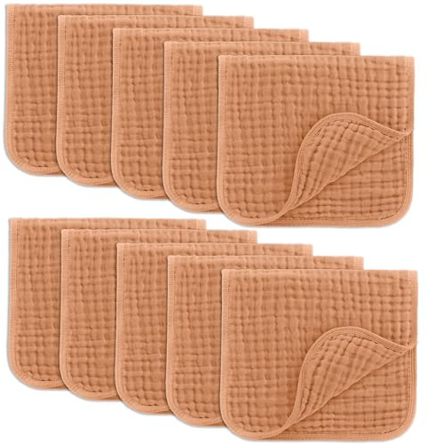 Comfy Cubs Muslin spottdukar set om 6 stora 100 % bomull handtvättlappar 6 lager extra absorberande och mjuka (karamell, förpackning om 10)