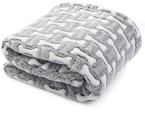 BOUTIQUE ZOO Hundedecke Katzendecke | Fleecedecke für Hunde und Katzen | Kuscheldecke für Haustiere | Decke für Kleine Mittlere Hunde Katzen | Farbe: Grau Knochen | Größe: 75 x 100 cm