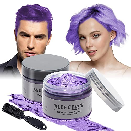 2 Stück Violett Haartönung Temporäre Haarfarbe mit 1 Bürsten, Männer Frauen Styling Haartone Wax,Instant Hair Cream Mud Natürliche Frisur Pomade,Party Cosplay Halloween Haar Wachs