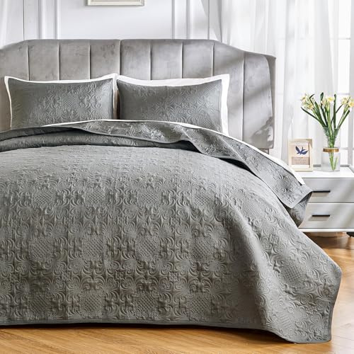 Qucover Tagesdecken Bettüberwurf Bedspreads aus Mikrofaser, Steppdecke mit 2 Kissenbezügen, Sofa Überwurfdecke Wohndecke