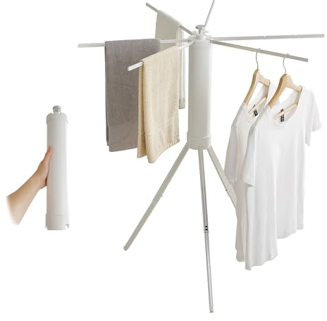 JOOM Wäscheständer Holz - Faltbar, Tragbar, Platzsparend, Ausziehbar (Aluminium, Small Travel White)