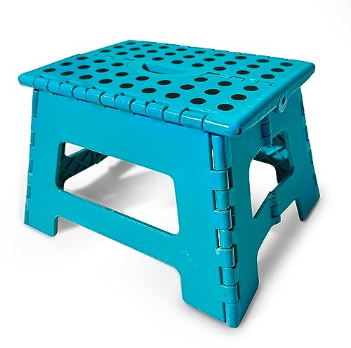 22cm Tritthocker Klappbar - Faltbarer Hocker für Kinder und Erwachsene, Vielseitiger Klappstuhl, Praktischer Klapphocker und Falthocker, Stabil und Platzsparend - Ideal als Kinder Fußhocker (Türkis)