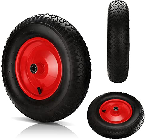 Gimisgu Roue de brouette pneumatique 4.80/4.00-8 Ø 390 mm Roue en caoutchouc PU avec essieu Charge maximale 200 kg Roue de rechange Largeur de pneu 95 mm pour brouette de jardin Noir