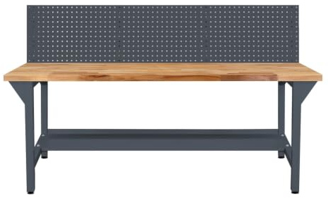 HEMMDAL PRO Werkbank Typ XL + Lochwand | 200x85x75 cm | 300 kg | Anthrazit | 5 cm geölte Massivholz-Arbeitsplatte aus Buche| stabiles Stahlgestell | Profi-Werktisch | Made in EU