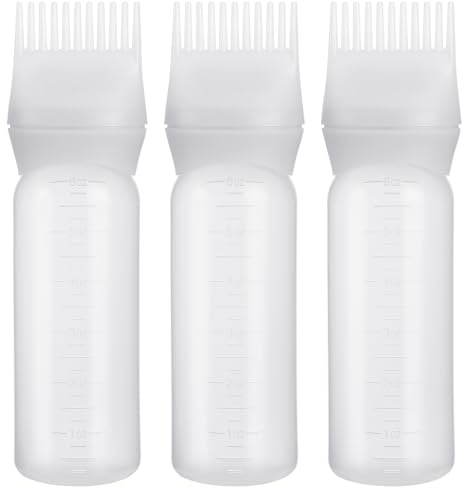 PAEFIU 3 Pcs Applicateur Huile Cheveux, Flacons de Teinture pour Cheveux avec Échelle, Bouteille de Teinture de Cheveux avec Pinceau Professionnel pour Coloration Cheveux