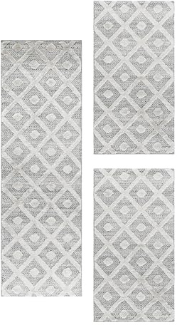 Carpetsale24 Bettumrandung Schlafzimmer 3 teilig Skandinavischer Teppich Grau Bettvorleger Schlafzimmer Bettset: 2 St. 60x110 cm | 1 St. 80x150 cm - Boho Stil Teppich Hoch-Tief Effekt Läufer