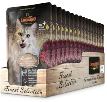 Leonardo Bolsas [16x85g Selección Exquisita] | Alimento húmedo sin Cereales para Gatos | Alimento Completo en prácticas raciones Individuales (Cordero & Arándano Rojo)