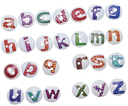 NUOBESTY 100 Stück Holzknopf mit Englischen Buchstaben Buchstabenknöpfe zum Annähen Rund 2 Löcher für Knöpfe für Kinderkleidung Selbstgemacht und Dekoration