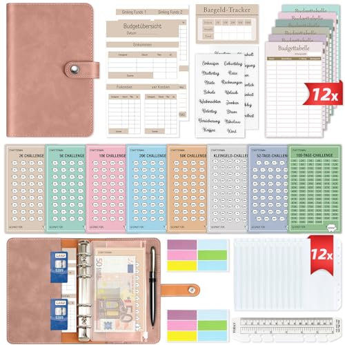 Budget Planner Deutsch Geld Sparen - Bugetplaner Startset mit 8 Sparchallenges - Finanzplaner Haushaltsbuch - Geld Organizer Sparbuch - Cash Stuffing - Budget Binder A6 - Sparen mit Umschlagmethode