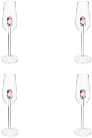 TOPBATHY 4 Stück Rosé Sektglas Diamant Glaskelch Süßes Weinglas Draussen Niedlich Toasten Bar Weingläser Stielweingläser Flöte Glas Kreatives Glas Weinkelch Le Rosa Weinset Whiskey 3d