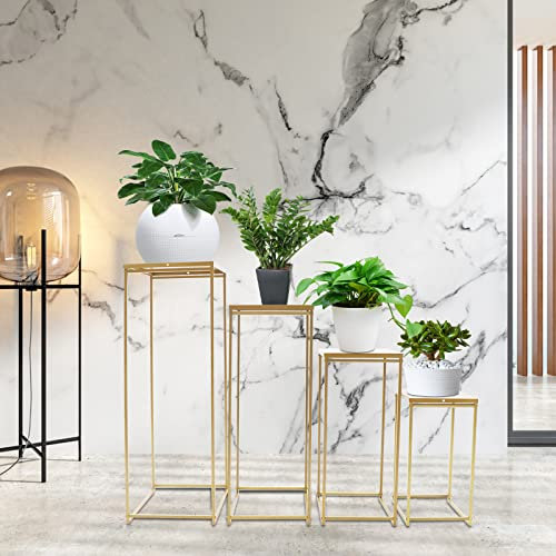 KEESUNG 4 Stück Metall Blumenständer, Gold Hochzeit Blumenständer Blumentopf Pflanzenständer Eckig Beistelltisch Blumenständer für Partytische Hochzeiten Partei Nach Hause Dekorationen