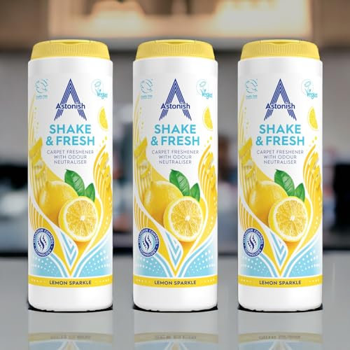 3 X 350g Astonish Shake & Fresh Carpet Deodorizer Powder with CHS Lemon Sparkle Scented