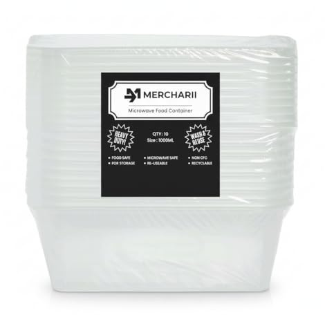 MERCHARII Plastic Food Storage Containers with Lids, 1000ml 10 Pack | Airtight Leakproof Meal Prep Boxes, Microwave, Freezer & Dishwasher Safe, Reusable Takeaway Containers
