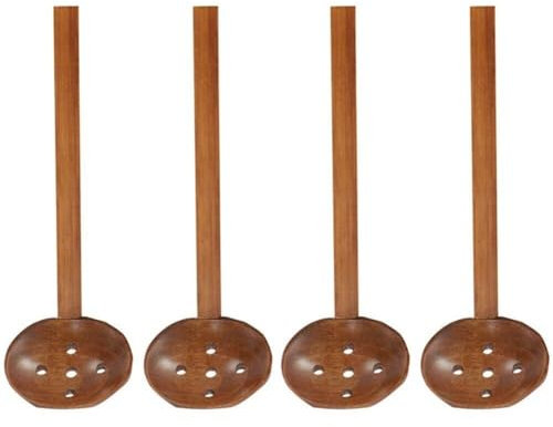 Glixoft 4 Pcs Handcrafted Wooden Soup Spoon Japanese Ramen Ladle Strainer Thousand Ramen Spoon, Wooden Hot Pot Spoon